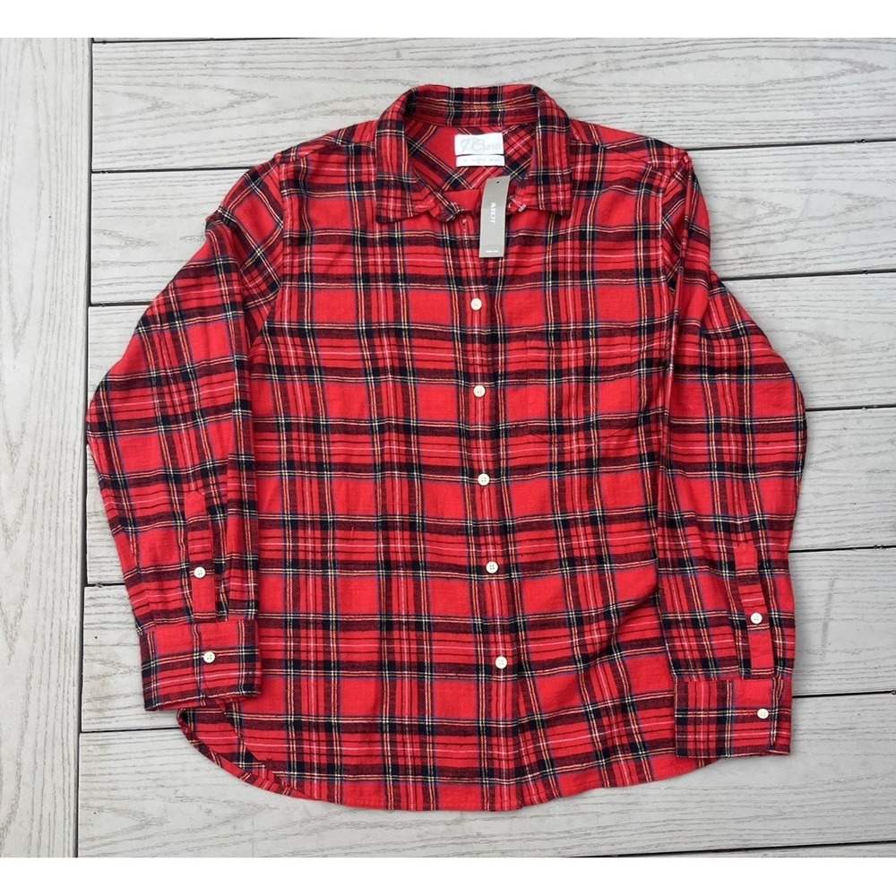 J.Crew Classic Flannel Shirt Good Tidings Plaid size 12‎ 90's Y2k  Clean Girl